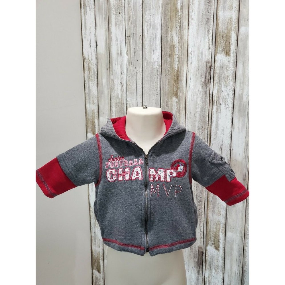 BABY BOYS GRAY HOODED ZIP LONG SLEEVE COTTON
